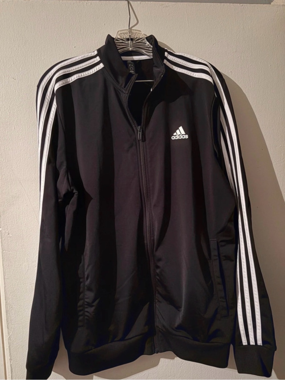 adidas Black Track Jacket with White Stripes - Lightweight Men's